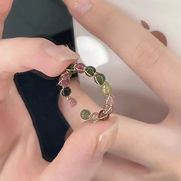 Riolio Healing Crystal Natural Stone Bead Ring Men Women Handmade Beaded Bohemian 7 Chakra Meditation Spiritual Jewelry Gifts